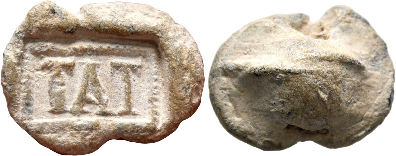 Titus A... T... (?), 3rd-4th centuries. Seal (Lead, 17 mm, 4.98 g). TAT in recta...