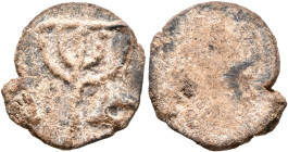 Anonymous, 4th-5th centuries. Tessera (Lead, 17 mm, 2.63 g). Menorah. Rev. Blank. Unpublished in the standard references, but cf. Boersema/Dalzell, Vo...