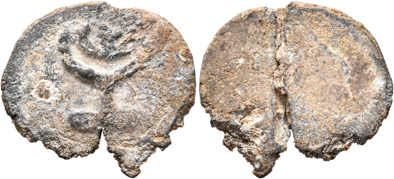 Anonymous, 4th-5th centuries. Seal (Lead, 23 mm, 5.69 g). Menorah. Rev. Blank. U...