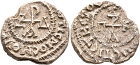 Razid (Arab Rachid), last quarter 7th century. Seal (Lead, 25 mm, 11.74 g, 12 h). Cruciform monogram PAZIΔ. Circular legend [KЄ Φ]ⲰΤΙCMOC MOV [S CⲰTHP...
