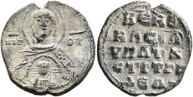 Basileios, hypatos and strategos of Delmatia (?), first half of 11th century. Seal (Lead, 24 mm, 6.43 g, 12 h). MHP - ΘV The Mother of God “Nikopoios”...