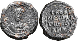 Nikolaos Boulikas, 11th century. Seal (Lead, 18 mm, 6.38 g, 12 h). Θ / [ΓЄ]-Ⲱ/P, Nimbate facing bust of Saint George, holding a spear over his right s...