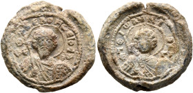 Johannes, 11th century. Seal (Lead, 20 mm, 6.20 g, 12 h). +KЄ ROHΘЄI – Θ / ΘЄ-O/Δ/Ⲱ/P Nimbate facing bust of Saint Theodore, holding a spear over his ...