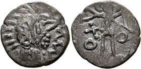 UNCERTAIN GERMANIC TRIBES, Pseudo-Imperial coinage. 3rd-4th centuries AD. 'Denarius' (Billon, 18 mm, 2.33 g, 11 h), 'walking Mars' type, stage 2, Tama...