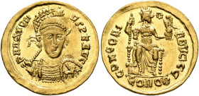 UNCERTAIN GERMANIC TRIBES, Pseudo-Imperial coinage. 5th century. Solidus (Gold, 21 mm, 4.50 g, 5 h), imitating Arcadius (383-408). Uncertain mint, ear...
