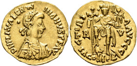 UNCERTAIN GERMANIC TRIBES, Pseudo-Imperial coinage. Circa 430-450. Solidus (Gold, 21 mm, 4.48 g, 12 h), imitating Valentinian III (425-455), uncertain...