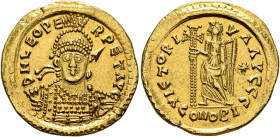 UNCERTAIN GERMANIC TRIBES, Pseudo-Imperial coinage. Mid to late 5th century. Solidus (Gold, 21 mm, 4.42 g, 6 h), imitating Leo I (457-474). Uncertain ...