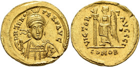 UNCERTAIN GERMANIC TRIBES, Pseudo-Imperial coinage. Late 5th century AD or slightly later. Solidus (Gold, 21 mm, 4.35 g, 6 h), imitating an issue of O...