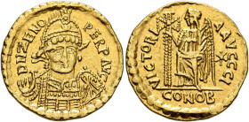 UNCERTAIN GERMANIC TRIBES, Pseudo-Imperial coinage. Late 5th century AD or slightly later. Solidus (Gold, 20 mm, 4.35 g, 6 h), imitating an issue of O...