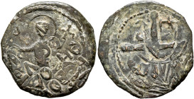 CRUSADERS. Antioch. Tancred, regent, 1101-1112. Follis (Bronze, 23 mm, 3.72 g, 7 h). [P/E/T/R/V/S] Nimbate St. Peter standing facing, raising his hand...