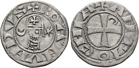 CRUSADERS. Antioch. Bohémond III, 1163-1201. Denier (Silver, 17 mm, 0.89 g, 5 h), circa 1163-1188. ✠ BOAHVHDVS Bearded head of a knight to right, wear...