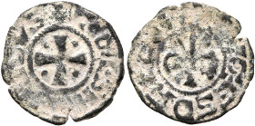 CRUSADERS. Latin Kingdom of Jerusalem. Henry of Champagne, 1192-1197. Pougeoise (Bronze, 18 mm, 1.08 g, 5 h). ✠ COMЄS H[ЄNRICVS] Cross pattée with pel...