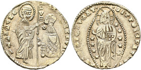 CRUSADERS. Venetians in the Levant. 14th to 15th centuries. Ducat (Electrum, 21 mm, 3.43 g, 2 h), uncertain mint, struck in the name of Andrea Dandolo...