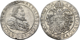 AUSTRIA. Holy Roman Empire. Matthias, Emperor, 1611-1619. Taler 1614 (Silver, 41 mm, 28.74 g, 6 h), Wien (Vienna). MATTHIAS:D:G:R:I:S AVG:G:HVN:BO:REX...