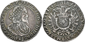 AUSTRIA. Holy Roman Empire. Ferdinand III, Emperor, 1637-1657. Taler 1649 KB (Silver, 45 mm, 28.58 g, 8 h), Kremnitz (Kremnica). FERDINAND(madonna wit...