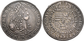 AUSTRIA. Holy Roman Empire. Leopold I, Emperor, 1658-1705. Taler 1683 (Silver, 42 mm, 27.99 g, 12 h), Hall. LEOPOLDVS:D:G:ROM:IMP:S:A:G:H:B:REX: Laure...