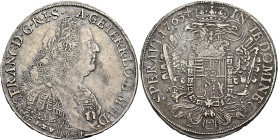 AUSTRIA. Holy Roman Empire. Franz I, Emperor, 1745-1765. Taler 1763 (Silver, 41 mm, 28.09 g, 6 h), Wien (Vienna). FRANC•D:G•R•I•S• - A•GE•IER•R•LO•B•M...