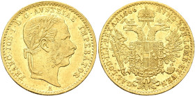AUSTRIA. Kaisertum Österreich-Ungarn. Franz Josef I, 1867-1916. Dukat 1866 A (Gold, 20 mm, 3.47 g, 12 h), Wien (Vienna). FRANC•IOS•I•D•G•AVSTRIAE IMPE...
