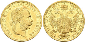 AUSTRIA. Kaisertum Österreich-Ungarn. Franz Josef I, 1867-1916. Dukat 1872 (Gold, 20 mm, 3.47 g, 11 h), Wien (Vienna). FRANC•IOS•I•D•G•AVSTRIAE IMPERA...