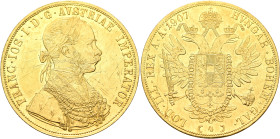 AUSTRIA. Kaisertum Österreich-Ungarn. Franz Josef I, 1867-1916. 4 Dukaten 1907 (Gold, 40 mm, 14.00 g, 12 h), Wien (Vienna). FRANC•IOS•I•D•G•AVSTRIAE I...