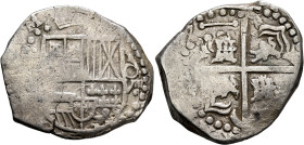 BOLIVIA, Colonial (as Alto Perú). Felipe III, king of Spain, 1598-1621. Cob 8 Reales (Silver, 39 mm, 27.15 g, 7 h), Potosi, circa 1598-1621. [PHILIPPV...