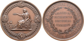 UNITED STATES. 1776-pres. Medal 1876 (Bronze, 76 mm, 266.00 g, 12 h), commemorating the Centennial of the Independence. Female figure seated left, cro...