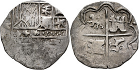 YEMEN, circa mid 17h century. Cob 2 Reales (Silver, 27 mm, 6.42 g, 11 h), a contemporary imitation of a Spanish or Spanish colonial Cob 2 Reales. Unce...