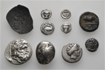 A lot containing 10 silver and bronze coins. Including: Greek and Byzantine. About very fine to very fine. LOT SOLD AS IS, NO RETURNS. 10 coins in lot...