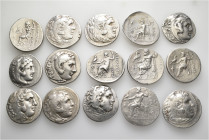 A lot containing 15 silver coins. All: Alexander III 'the Great' and his successors. Tetradrachms. Fine to very fine. LOT SOLD AS IS, NO RETURNS. 15 c...