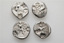 A lot containing 4 silver coins. All: Aspendos. Staters. Fine to very fine. LOT SOLD AS IS, NO RETURNS. 4 coins in lot.


From a European collectio...