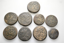 A lot containing 9 bronze coins. All: Greek. Ptolemaic Kingdom. About very fine to good very fine. Diameters: 42, 41, 40 (2 pcs.), 39 (2 pcs.), 36, 34...