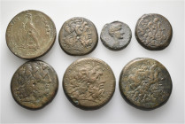 A lot containing 7 bronze coins. All: Greek. Fair to very fine. Diameters: 43, 42, 40 (2 pcs.), 33, 32 and 26 mm. LOT SOLD AS IS, NO RETURNS. 7 coins ...