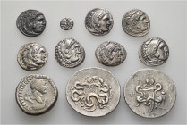 A lot containing 11 silver coins. Including: Greek and Roman Provincial. About very fine to good very fine. LOT SOLD AS IS, NO RETURNS. 11 coins in lo...