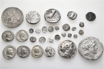 A lot containing 29 silver coins. Including: Greek, Roman Imperial and World. Fine to good very fine. LOT SOLD AS IS, NO RETURNS. 29 coins in lot.

...