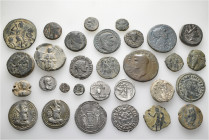 A lot containing 30 silver, bronze and lead coins. Including: Greek, Central Asian, Roman Provincial, Roman Republican, Roman Imperial, Byzantine, ear...