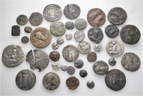 A lot containing 41 silver and bronze coins. Including: Sasanian, Greek, Huns, Baktria, Parthian. Fine to very fine. 1 coin broken. LOT SOLD AS IS, NO...
