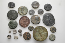 A lot containing 22 silver and bronze coins. Including: Greek, Roman Provincial and Byzantine. Fine to very fine. LOT SOLD AS IS, NO RETURNS. 22 coins...