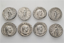 A lot containing 8 silver coins. All: Roman Imperial. Gordian III. Antoniniani. About very fine to good very fine. LOT SOLD AS IS, NO RETURNS. 8 coins...