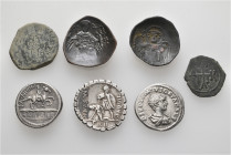 A lot containing 7 silver and bronze coins. Including: Roman Republican, Roman Imperial and Byzantine. Fine to good very fine. LOT SOLD AS IS, NO RETU...