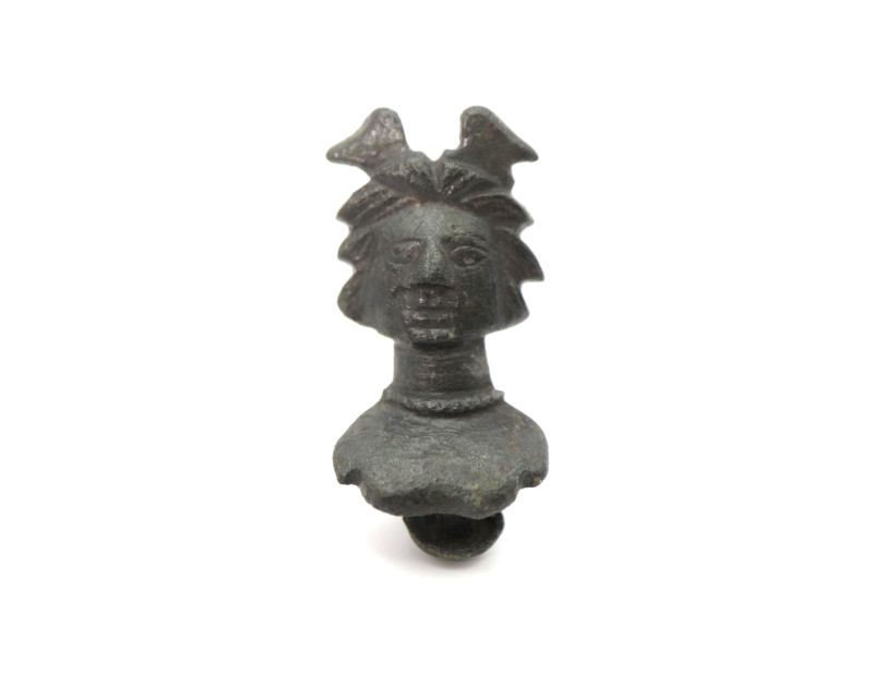 A stylized bronze head of a Hermes - attachment rivet on the reverse. 34mm lengt...