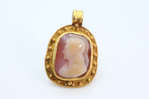 Roman Gold Pendant with Post Medieval  Cameo of Athena Pallas,