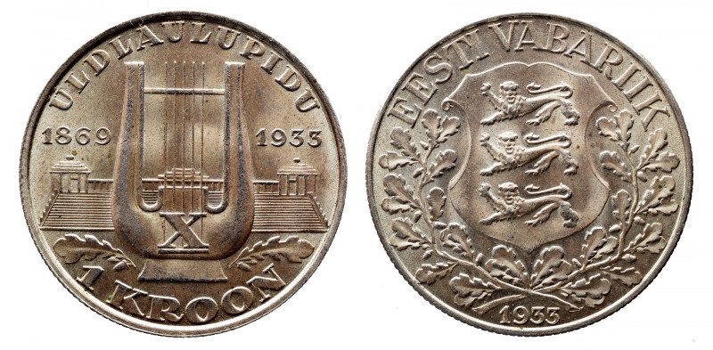 ESTONIA 
1 Kroon 1933 KM 14 CHOICE UNC