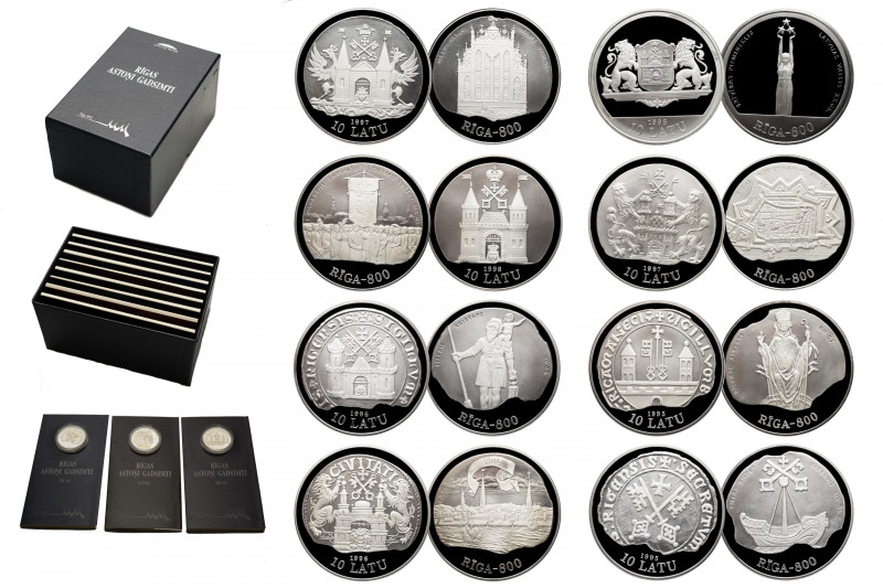 LATVIA 
Latvia lot of 8 coins 10 latu Silver Proof 
10 latu 1995 KM 26 
10 la...