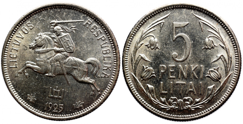 LITHUANIA 
Lithuania 5 penki litai Silver UNC 
5 penki litai 1925 KM 78