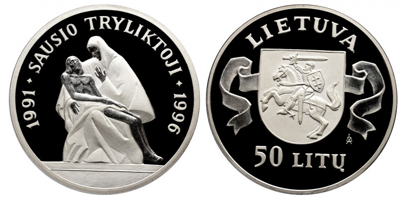 LITHUANIA 
Lithuania 50 litu Silver Proof UNC 
50 litu 1996 KM 100