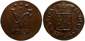 DUTCH EAST INDIES
Dutch East Indies / VOC Verenigde Oost-Indische Compagnie (1602-1799)&nbsp;
 &frac12; Duit 1789 UNC KM 55