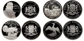 SOMALIA 
Somalia lot of 4 coins: 1 of 100, 2 of 250 and 1 of 10000 Shillings Silver Proof 
100 Shillings 2003 
250 Shillings 1999 
250 Shillings 2...