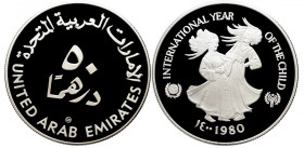 UNITED ARAB EMIRATES 
United Arab Emirates 50 Dirhams Silver Proof 
50 Dirhams 1980 KM 7