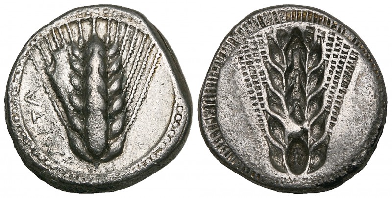 Italy, Lucania, Metapontum, stater, c. 470-440 BC, ear of barley; to left, ΜΕΤΑ,...