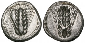 Italy, Lucania, Metapontum, stater, c. 470-440 BC, ear of barley; to left, ΜΕΤΑ, rev., similar type incuse, 7.80g (Noe 255; SNG ANS 256; HN Italy 1484...